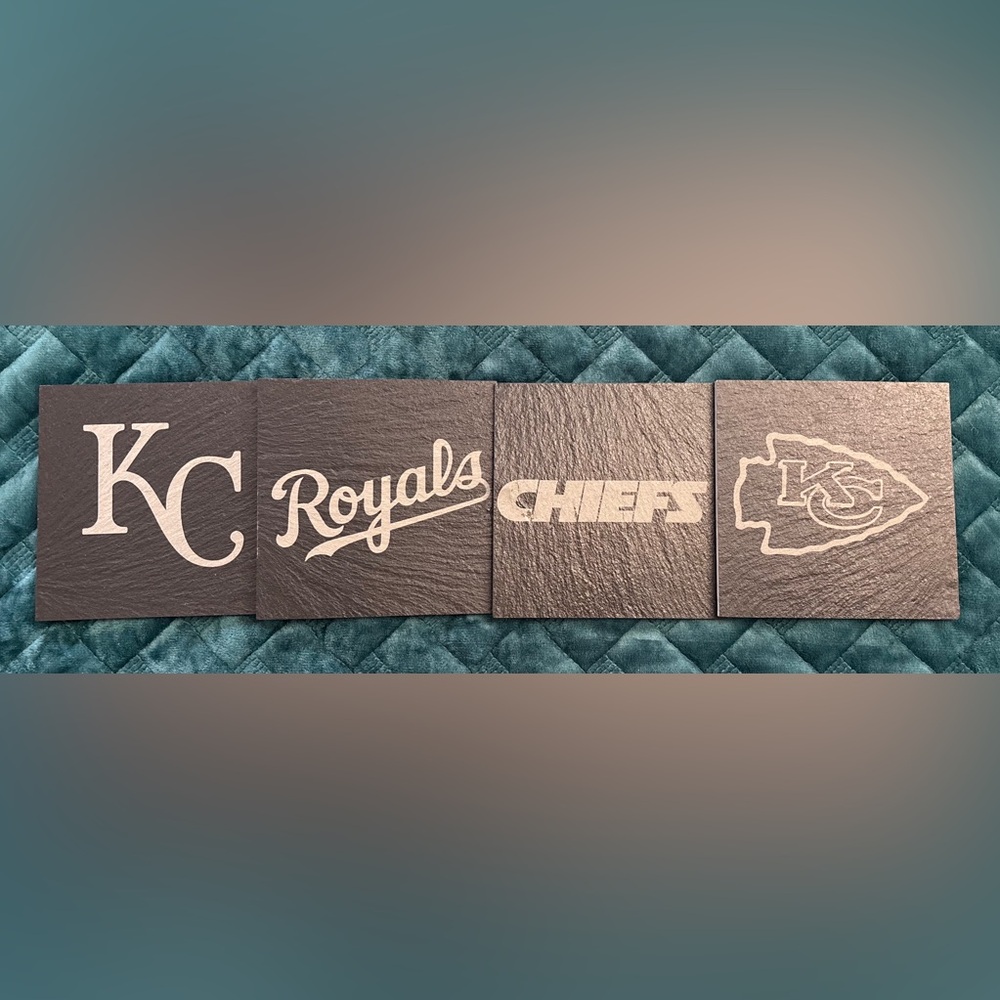 KC sports slate coasters. Chiefs & Royals